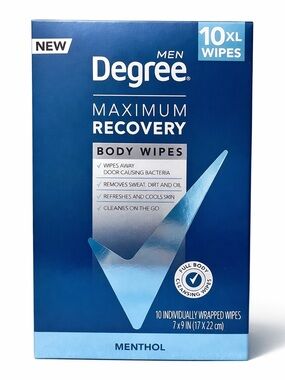 Degree Men Maximum Recovery Body Wipes Menthol 10 XL Travel | New